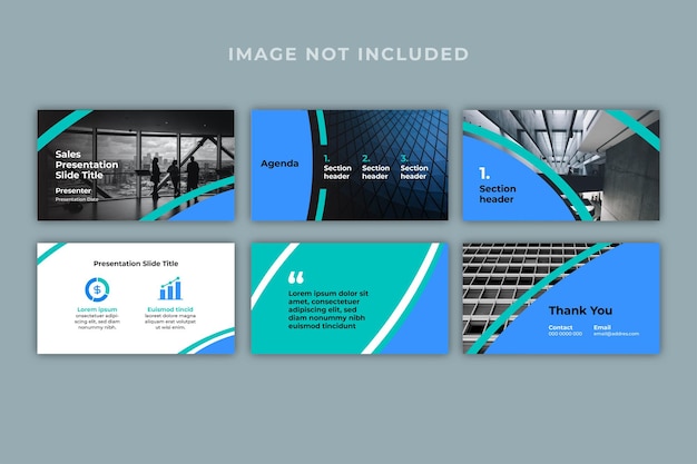 Vettore diapositive di presentazione delle vendite con grafica e immagini a due strisce