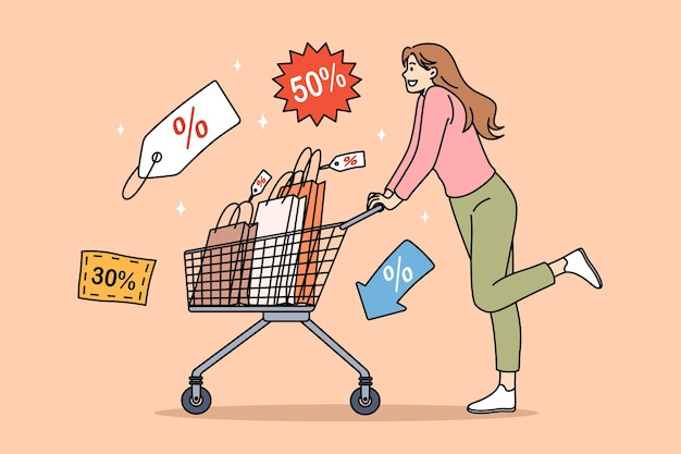 Sales during shopping and purchase concept