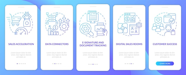 Sales tools blue gradient onboarding mobile app screen