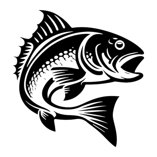 흰색 배경 로고 디자인 요소 레이블 상징 마크 브랜드 마크 벡터 일러스트 레이 션에 고립 된 연어 베이스 물고기 아이콘