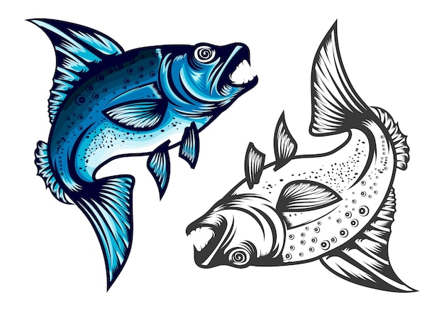 Salmon colorful and black jumping fish vector design