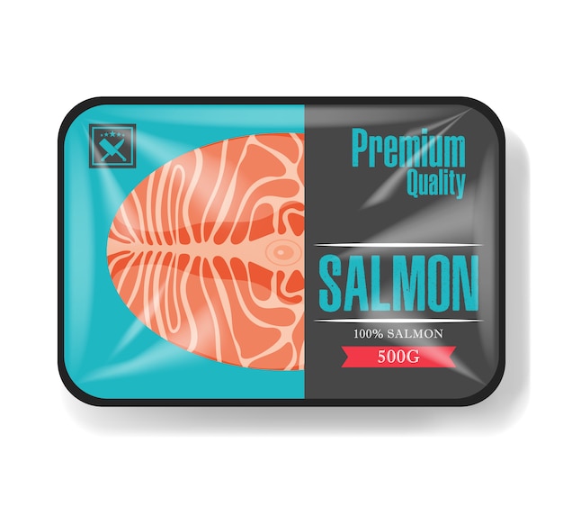 Vector salmon fillet packaging.