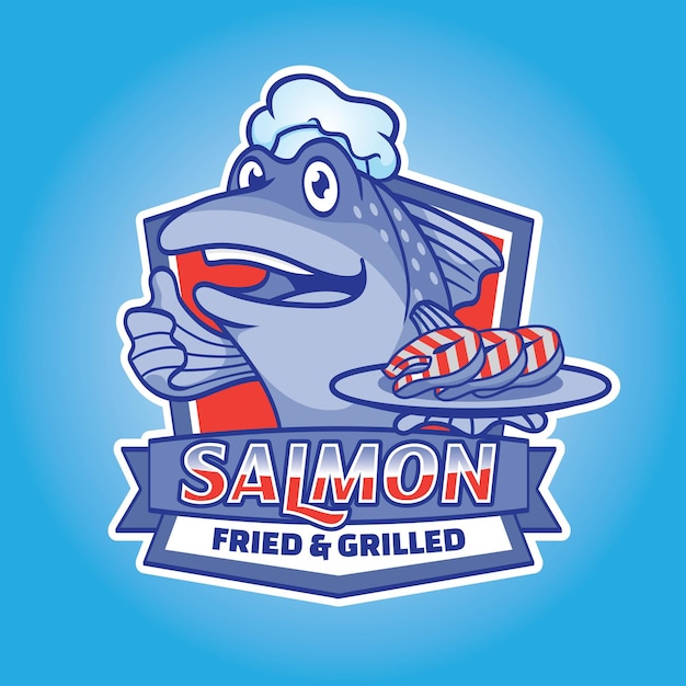 Salmon Fish Chef Mascot Vector Logo Design