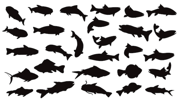 Vector salmon fish collection silhouettes premium vector