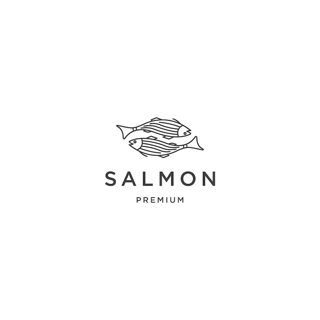 Salmon fish line logo design template