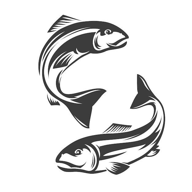 Salmon fish monochrome vector icon or emblem