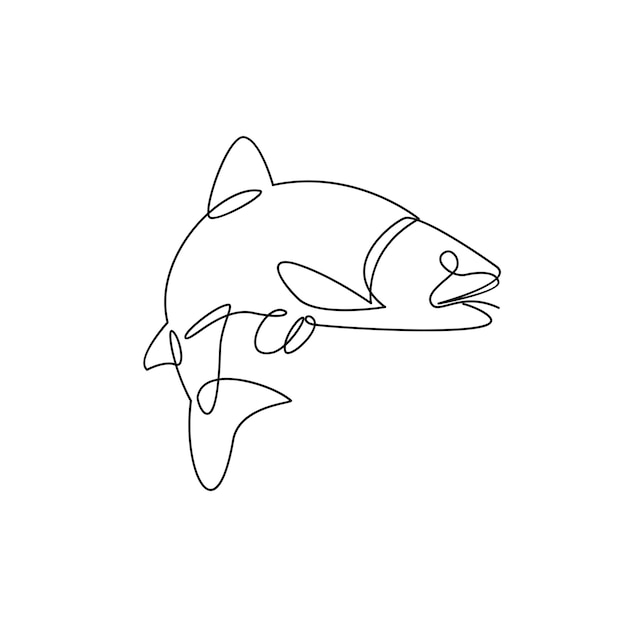 Salmon fish single line illustration