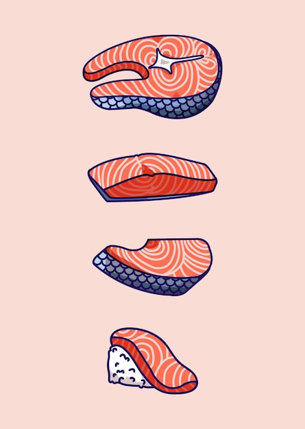 Illustrazione di fetta di pesce salmone.