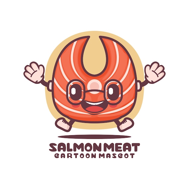 Salmon meat or japanese sashimi cartoon mascot food vector illustration