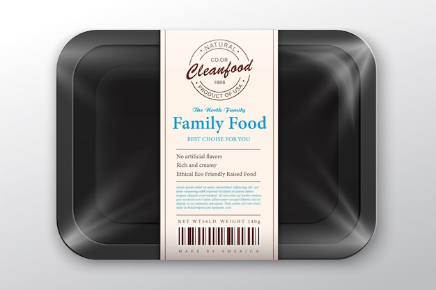 salmon packaging illustration white foam tray with plastic film mockup modern style fish label