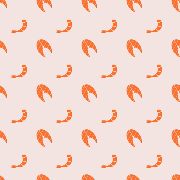 Salmon steak and shrimp seamless pattern vector