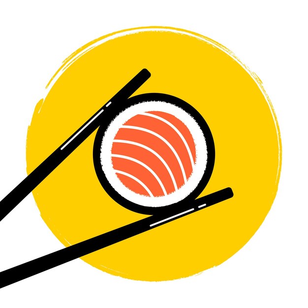 Salmon sushi and black chopstick Vector illustration