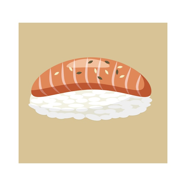 Икона суши с лососем в мультяшном стиле выделена на белом фоне