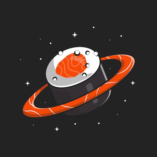 Salmon sushi planet. flat cartoon style