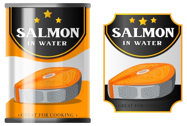 Salmon in water food can vector