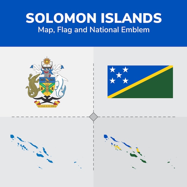 Salomonseilanden kaart, vlag en nationale embleem