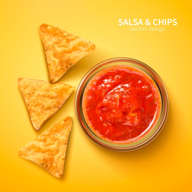 Vector salsa and tortilla chips laying