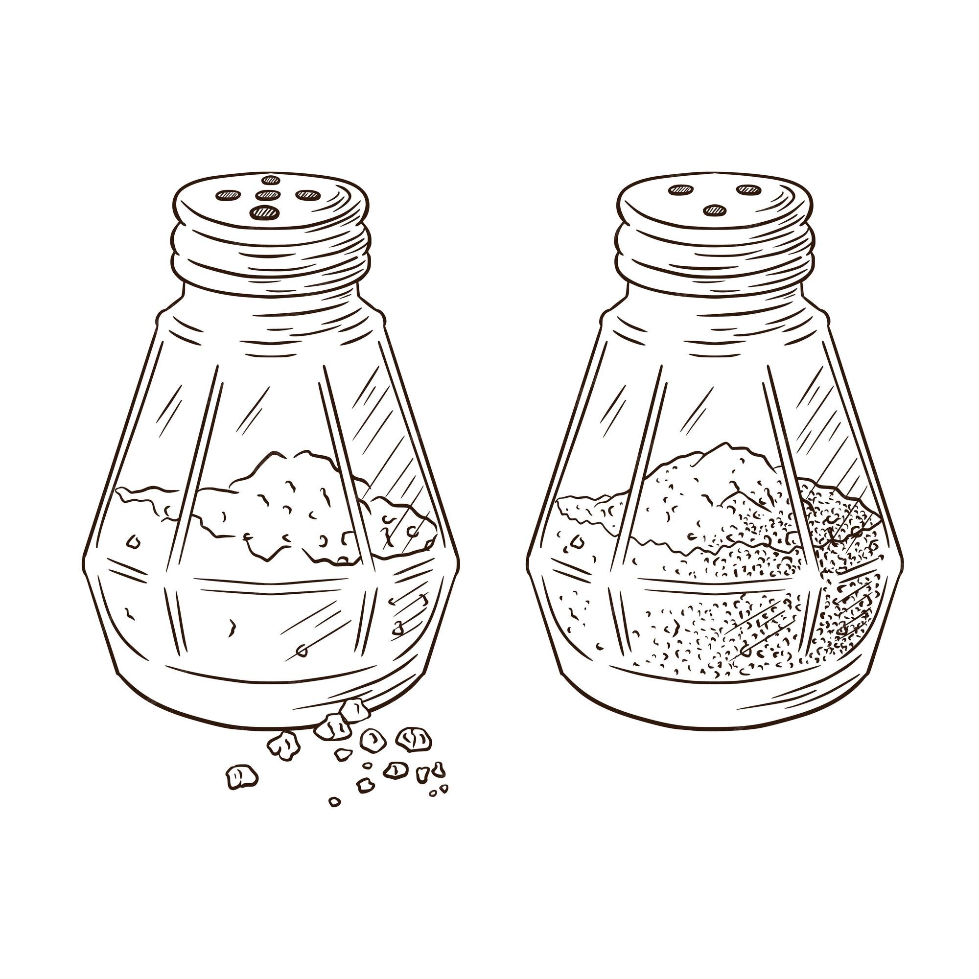 Salt and pepper shaker hand-drawn. Kitchen utensils doodle. Vector  illustration in 2023