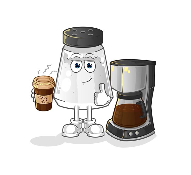 Salt shaker drinking coffee illustration character vector