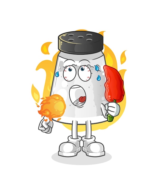 Salt shaker eat hot chilie mascot cartoon vector