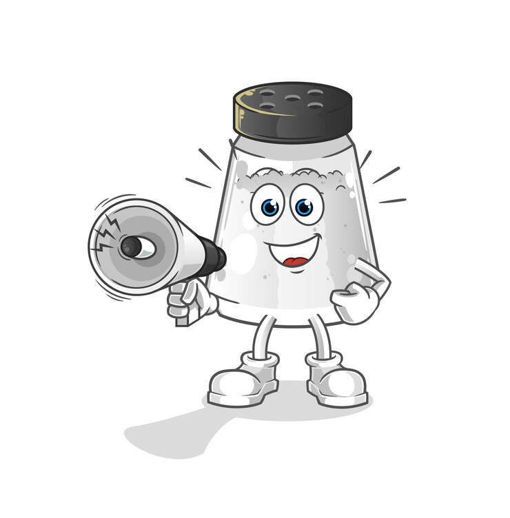 Vector salt shaker holding hand loudspeakers vector cartoon character
