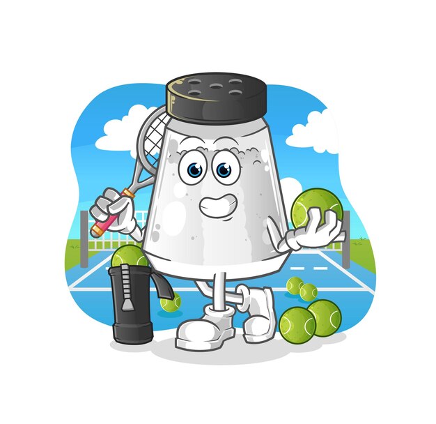 Salt shaker plays tennis illustration character vector