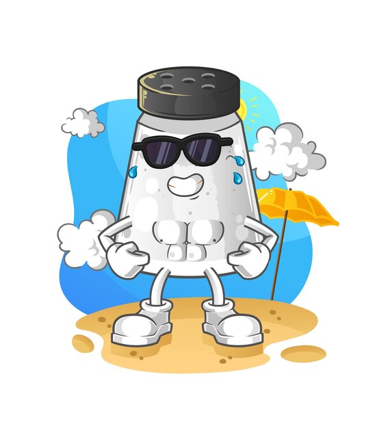 Salt shaker sunbathing in summer character vector