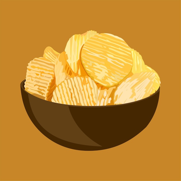 Vector salted egg potato chips in brown ceramic bowl vector