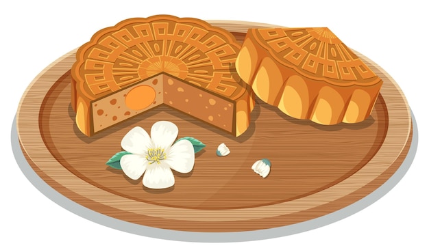 Vector salted egg yolk mooncake on wooden plate