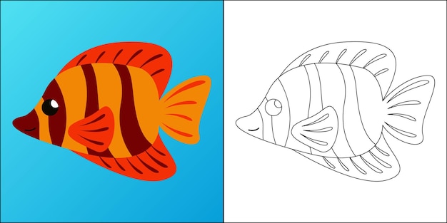 子供のぬりえページベクトルイラストに適した海水魚