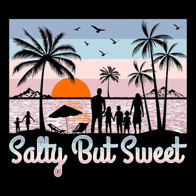 Vector salty but sweet surfing beach sunset summer sublimation tshirt design