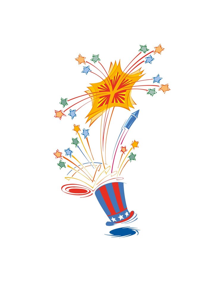 Vector salute and fireworks from a carnival hat vector illustration in flat style