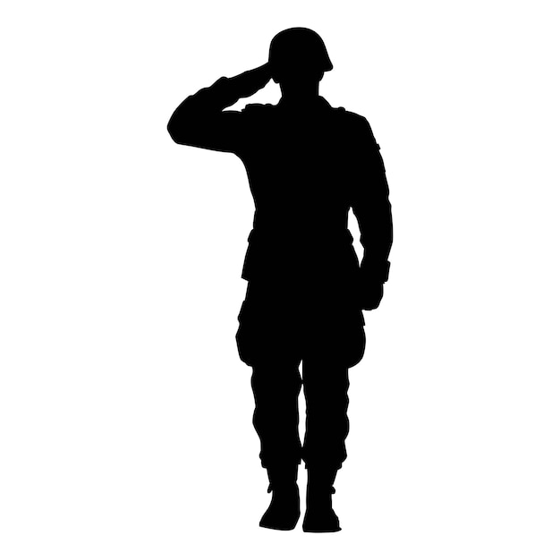 Vector salute soldier silhouette on white