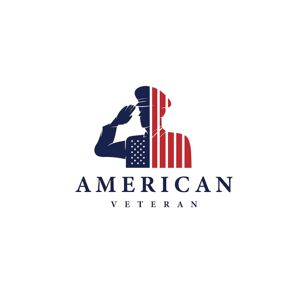 ベクトル アメリカの国旗のロゴのデザインベクトルでアメリカの兵士に敬礼