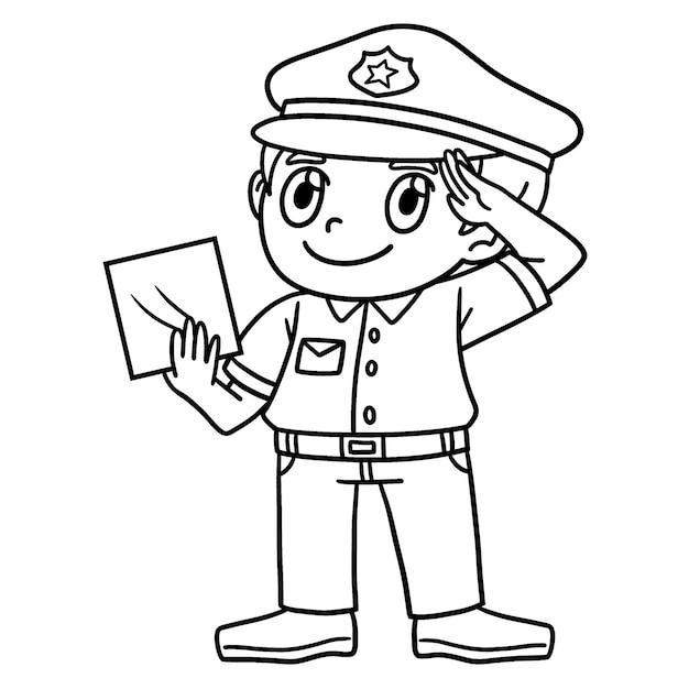 Saluting Police Officer Isolated Coloring Page