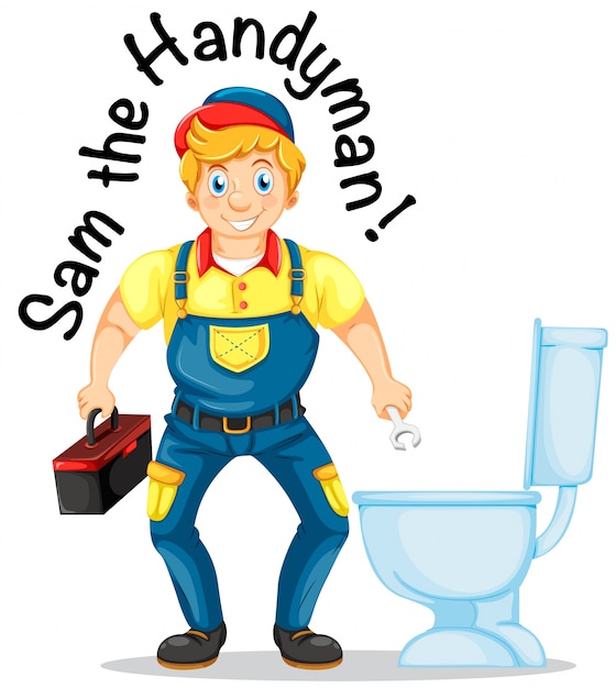 Sam the handyman fixing the toilet