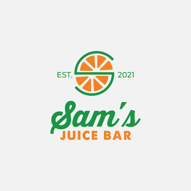 オレンジ色のベクトルのロゴを組み込んだサム ジュース バー文字 s