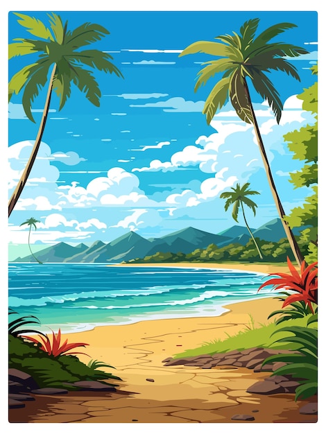 Vector samara beach costa rica vintage travel poster souvenir postcard portrait painting wpa illustration