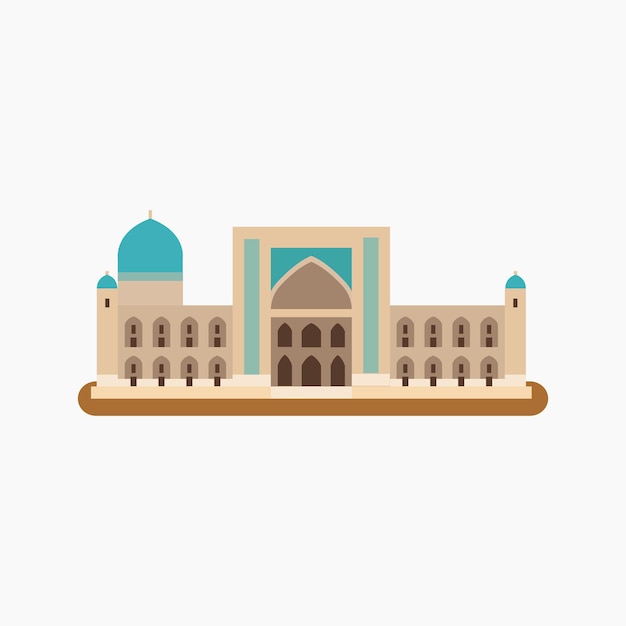 Samarkand, tilya-kori madrasah. flat vector illustration.