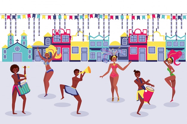 Samba-dansers in het dorp. vector