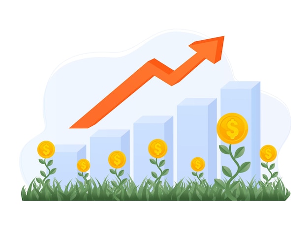 Samengestelde rente geld groei investering blauwe grafieken met rode pijl omhoog concept van zakelijk succes