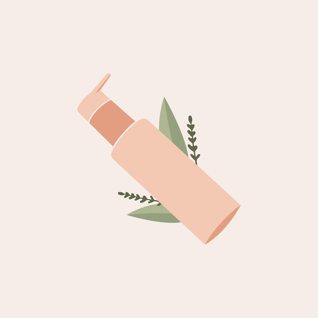 Samenstelling met cosmetische fles en bladeren. vectorillustratie