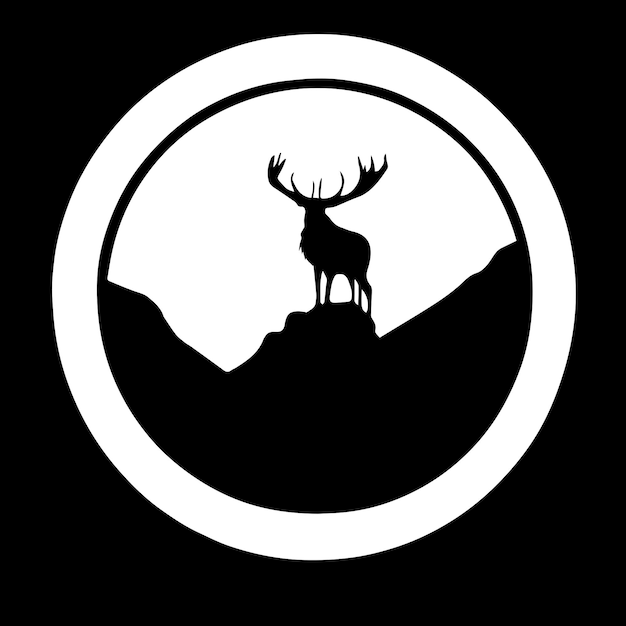 Vector samenstelling van een cirkel met een eland die op de top van het bergsilhouet blijft 6