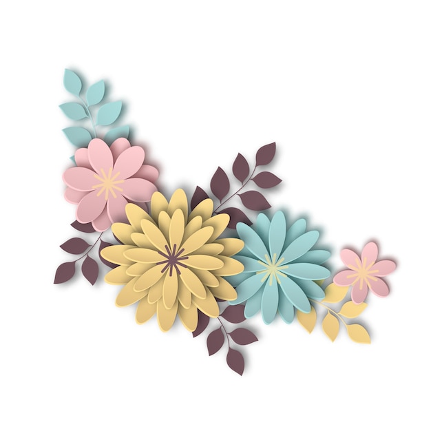 Vector samenstelling van prachtige bloemen in de stijl van papier kunst
