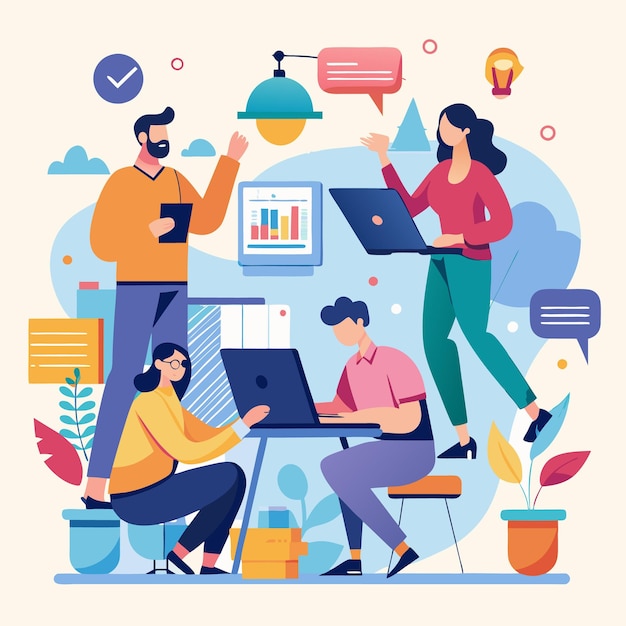Samenwerkend teamwerk Moderne kantoorwerkers die zich bezighouden met creatieve probleemoplossing