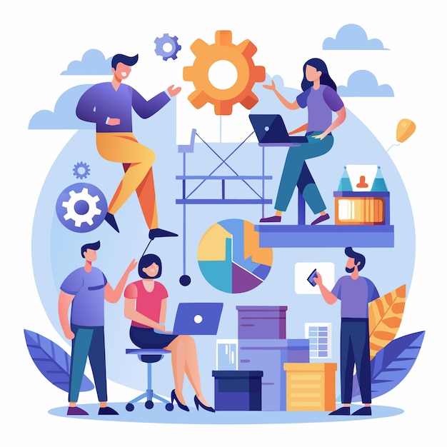 Samenwerkend teamwerk Moderne kantoorwerkers die zich bezighouden met creatieve probleemoplossing