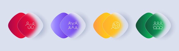 Samenwerking set icoon ondergeschikte taken teamwork bedrijf planeet wereldwijd afgelegen sterren rating prestatie bedrijfsconcept glassmorphism stijl vector lijn icoon voor business en reclame