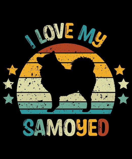 Samojeed silhouet vintage en retro tshirt ontwerp