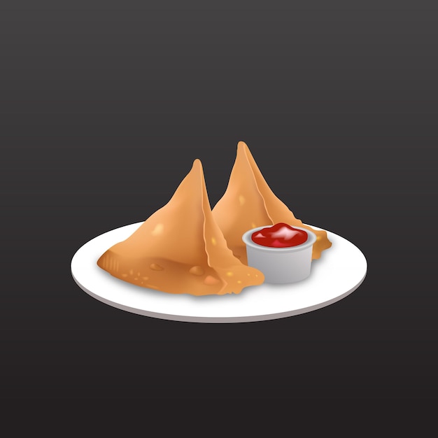 Vettore illustrazione vettoriale premium di cibo indiano di samosa