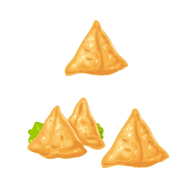 Samosa Indiase traditionele gerechten Vector kleur realistische afbeelding geïsoleerd op wit